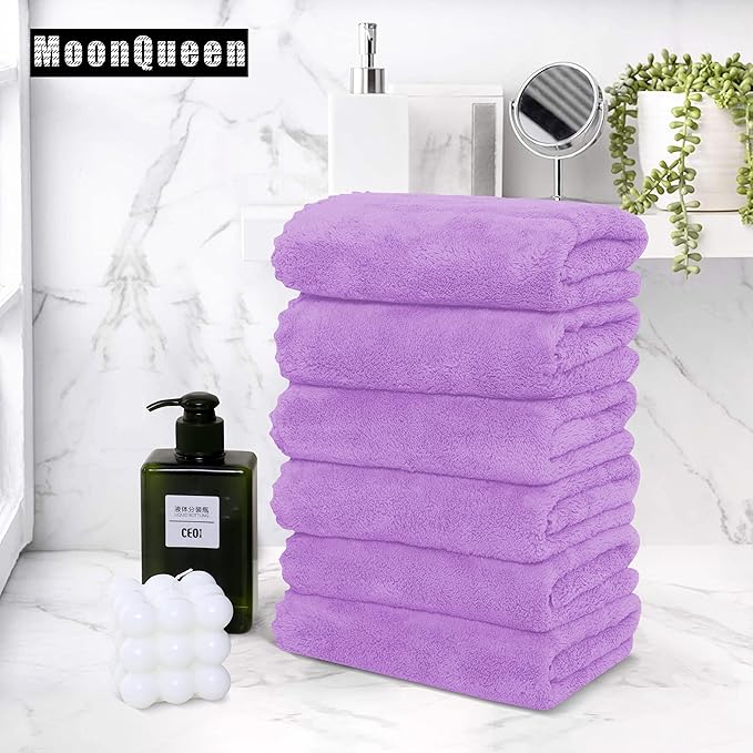 MOONQUEEN 6 Pack Premium Hand Towels - Quick Drying - Microfiber Coral Velvet Highly Absorbent Towels - Multipurpose Use as Hotel, Bathroom, Shower, Spa, Hand Towel 16 x 28 inches (Purple)