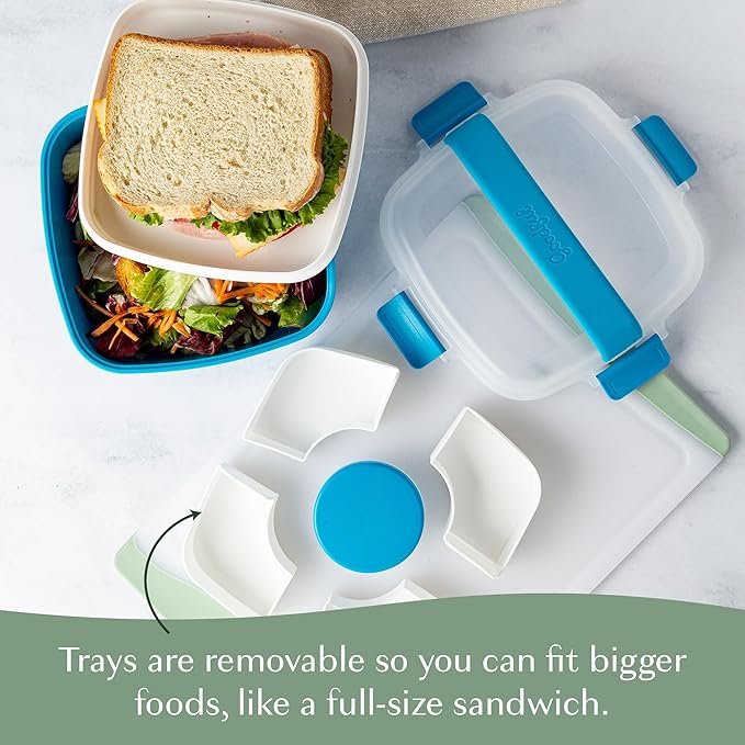 Goodful Stackable Lunch Box Container, Bento Style Food Storage with Removeable Compartments for Sandwich, Snacks, Toppings & Dressing