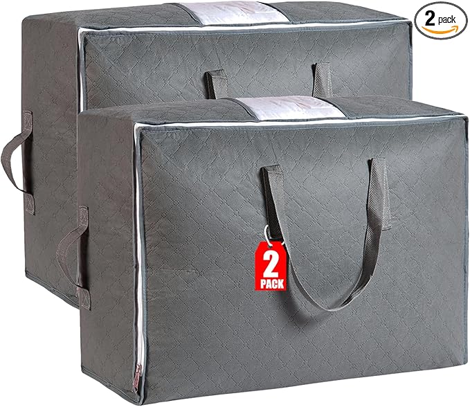105L Extra Large Storage Bags for Blankets, King Comforters, Grey, 2pack