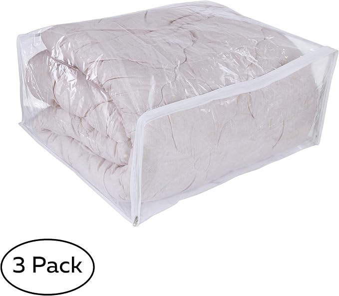 Clear Vinyl Storage Bags with Zipper 24x20x11 Inch, 3 Pack.