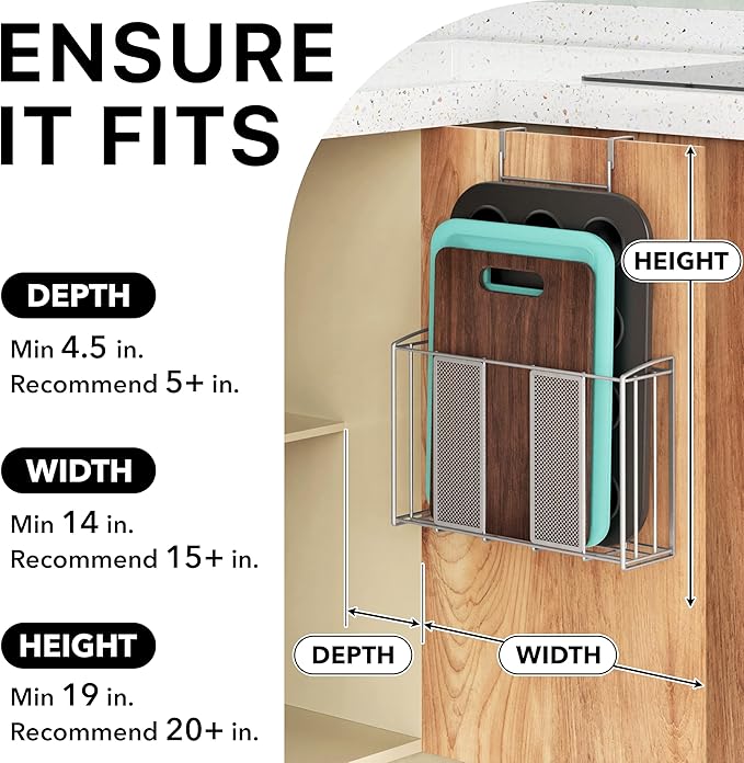 Simple Houseware Over Cabinet Door Organizer, 12.5"Wx3.75"Dx18"H, Mesh Silver