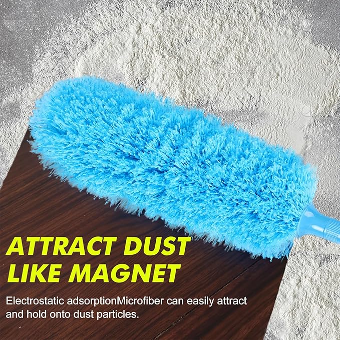 Rainbow Extendable Static Duster Reusable Microfiber Duster with 100" Telescoping Pole, Beandable and Washable Dusters Head for Cleaning Ceiling, Fan