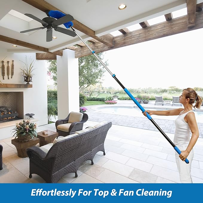20 Feet High Reach Duster Kit with 5-12 Ft Extension Pole, Cobweb Duster with Telescoping Pole, Window Squeegee with Scrubber, Spider Web Brush