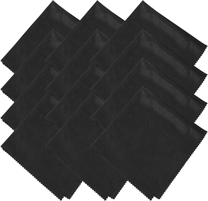 uxcell 12 Pcs Microfiber Cleaning Cloth for Glasses, 8 x 8 Inch Eyeglass Cleaning Cloth, Glasses Cleaner Wipes for Electronics Lenses Screens Cameras Cell Phones, Black