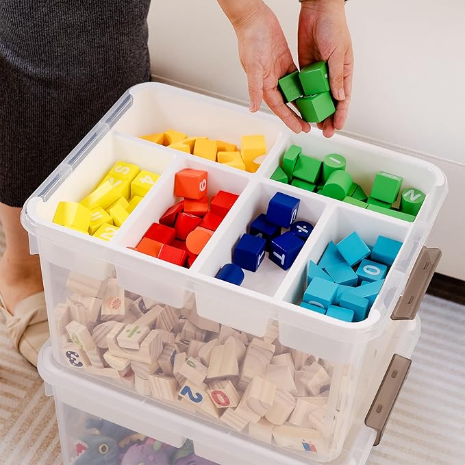 Citylife 32 QT Plastic Storage Bins with Removable Tray Large Stackable Storage Containers for Organizing Craft Storage and Storage Craft, Clothes, Files, Office Supplies, 2 Packs