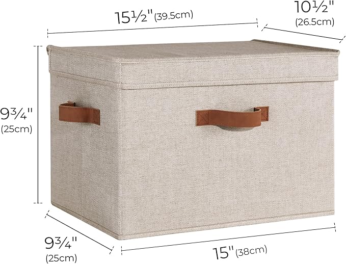 StorageWorks Fabric Storage Bins with Lid, Decorative Storage Boxes for Shelves, Stackable Closet Organizer Basket with Handles, Large