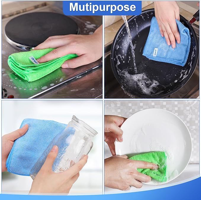 12Pcs Premium Microfiber Cleaning Cloth, Highly Absorbent Household Cleaning Supplies - for Kitchen Towels, Dish Cloths, Dust Rag