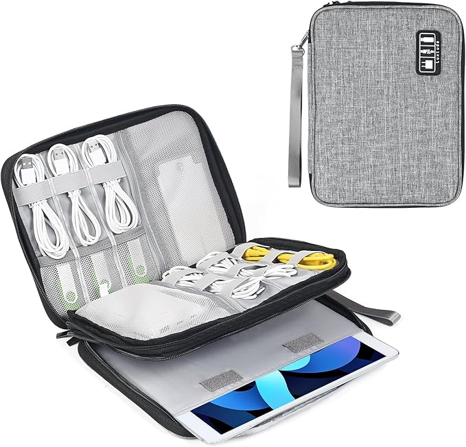 Luxtude Travel Cord Organizer Case, Electronic Organizer Travel Case Large, Portable Cable Organizers Bag, Flat Tech Bag for Cable Storage/Cord Storage/iPad Pro(up to 11")/Wall Charger/Electronics