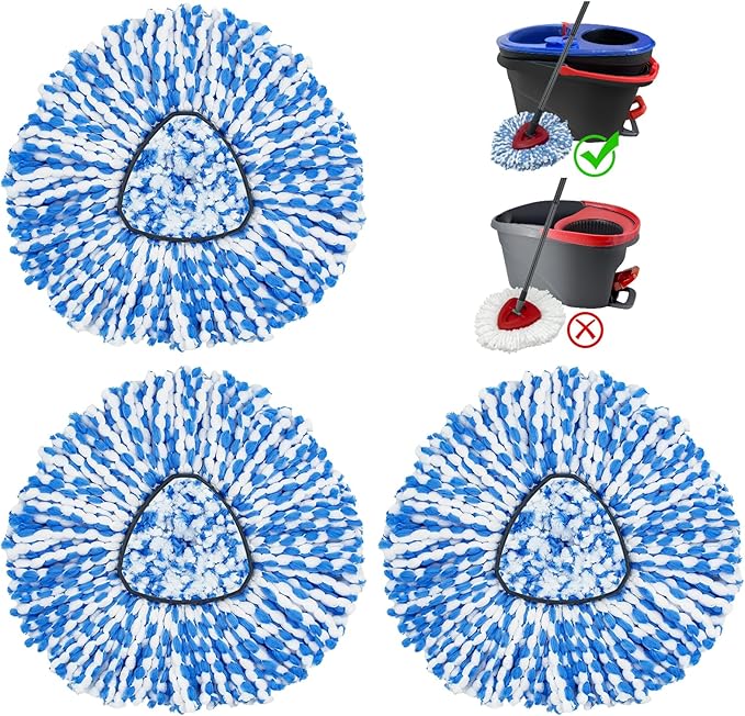 Spin Mop Head Replacements Compatible with Ocedar RinseClean 2 Tank System,Mop Head Refill Replacement for O-cedar 2 Tank System - Easy to Replace,100% Microfiber, All Hard-surfaced Floor Clean 3 Pack