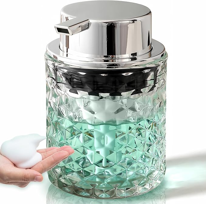 Malachi Foaming Hand Soap Dispenser, Refillable Clear Glass Pump Bottles for Liquid or Lotion, Modern Foam Dispenser for Bathroom, Kitchen, Commercial