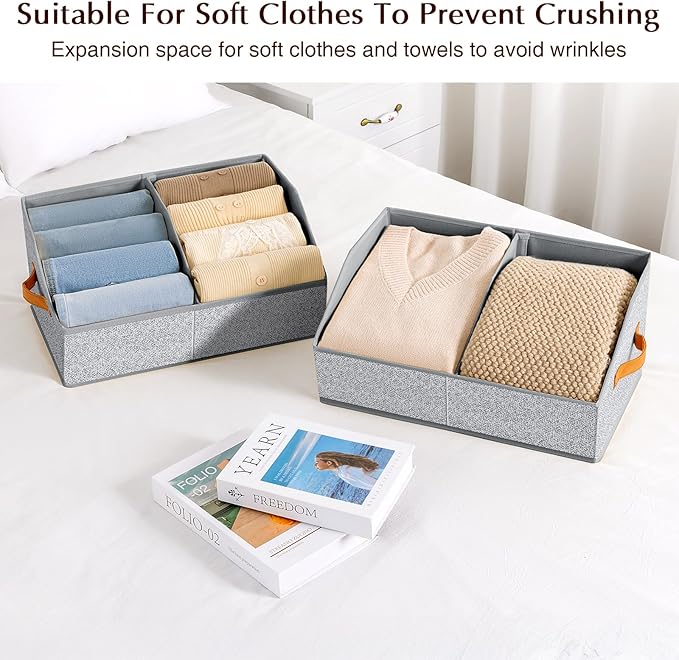 Homsorout Closet Organizers and Storage Bins - 6 Pack Collapsible Divided Trapezoidal Cube Storage Bins Baskets with Orange Handle for Organizing Clothes Blankets, Toys, Books, Towels(Ant Gray)