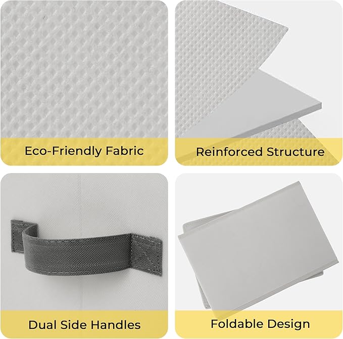 Cupic Cupid Storage Bins Closet, Fabric Closet Organizers and Storage, 4-Pack Baskets for Organizing, Large Storage Boxes with Handles for Clothes and Toys, Light Gray