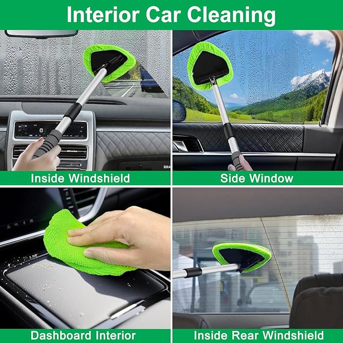 XINDELL 24-inch Windshield Cleaner Tool – Upgrade Large Head Car Interior&Exterior Window Cleaning Kit with Extendable Handle & 4 Microfiber Pads