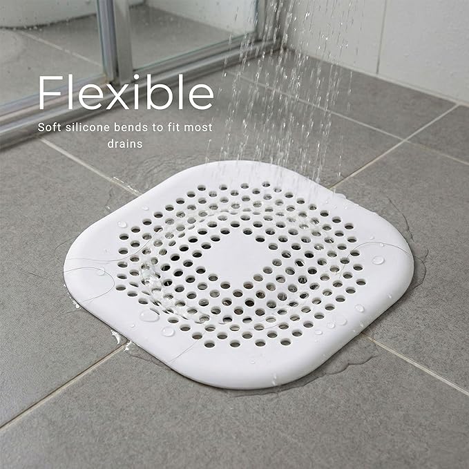 2-Pack Silicone Shower Drain Covers 5.5″ x 5.5″ Ultra-Thin Hair Catcher & Drain Strainer for Shower Floor, Tub, Sink