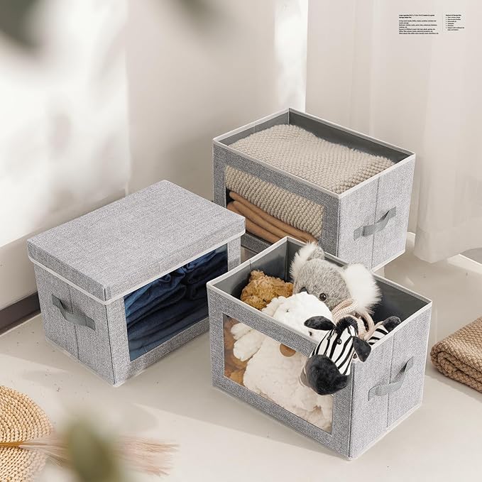 Storage Baskets with Lids, 4 Pack Large Box Organizer with Window