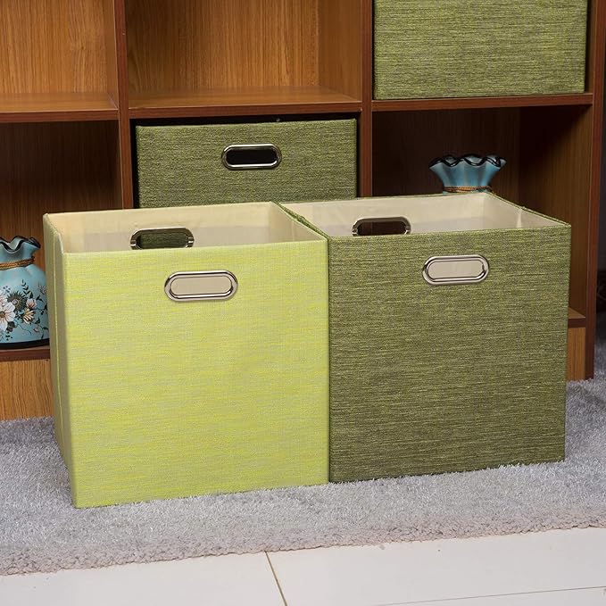 Posprica Foldable Storage Bins,13×13×13 Storage Cubes Boxes Baskets Containers for Shelf Bookcase ,Thick Fabric Drawers - Set of 4, Yellow/Beige mixed