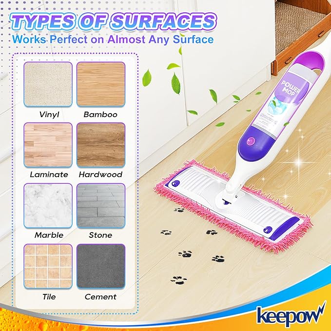 KEEPOW Reusable Mop Pads Compatible with Swiffer PowerMop, Wood Floor Pads Microfiber Mop Replacement Refills Machine Washable for All Floor Surfaces 2 Pack