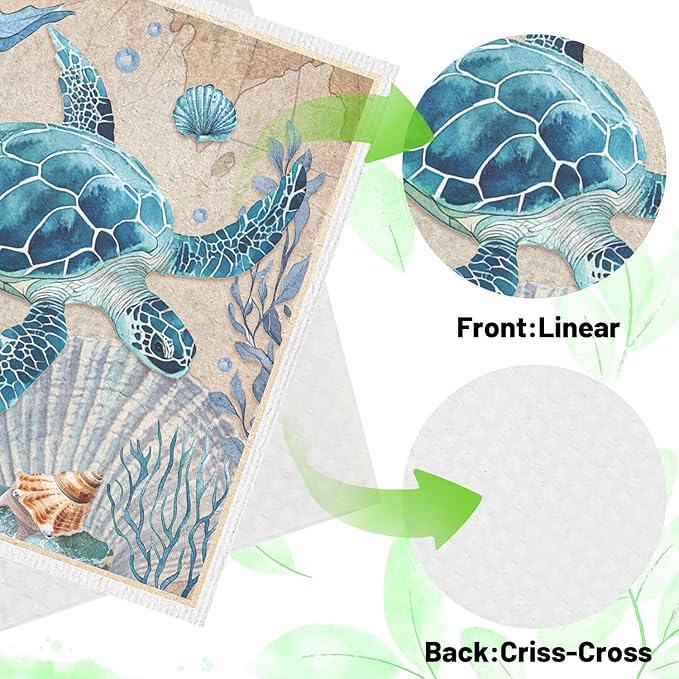 Swedish Dishcloths for Kitchen, Reusable Absorbent Fast Drying Sea Animals Theme Swedish Dish Cloths Gift Set, Washable Cellulose Sponge Cloths Dish Towel for Washing Dishes