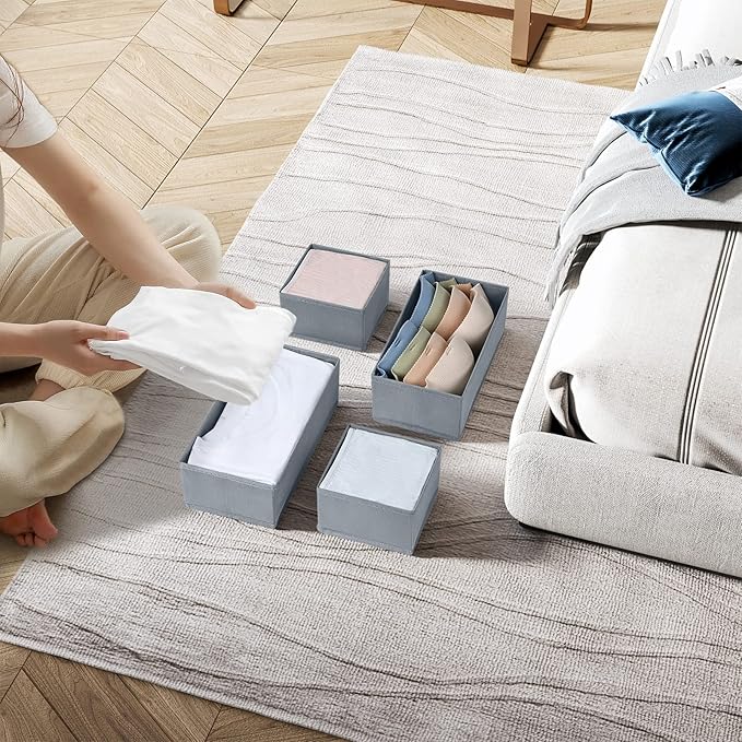 Drawer Organizers Clothes, Set of 4 Dresser Organizer Bins, Grey