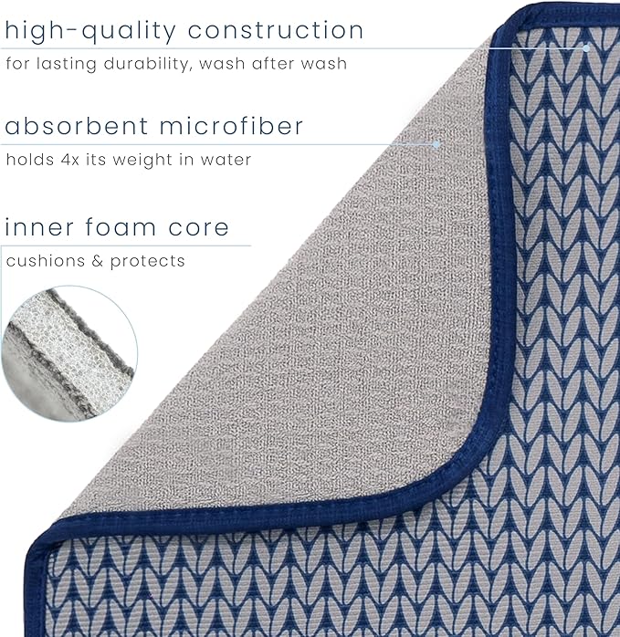 INC. Dish Drying Mat XL, 18” x 24”, Blue Stockinette