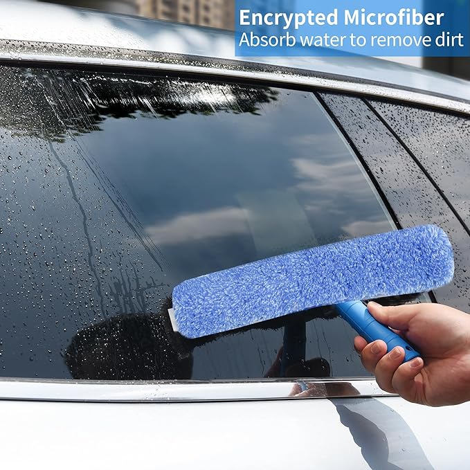 Squeegee with Shelf Storage for Window Cleaning,Window Cleaning Squeegee kit with Bucket&Microfiber Scrubber,Bathroom,Shower Doors,Mirrors,Tiles