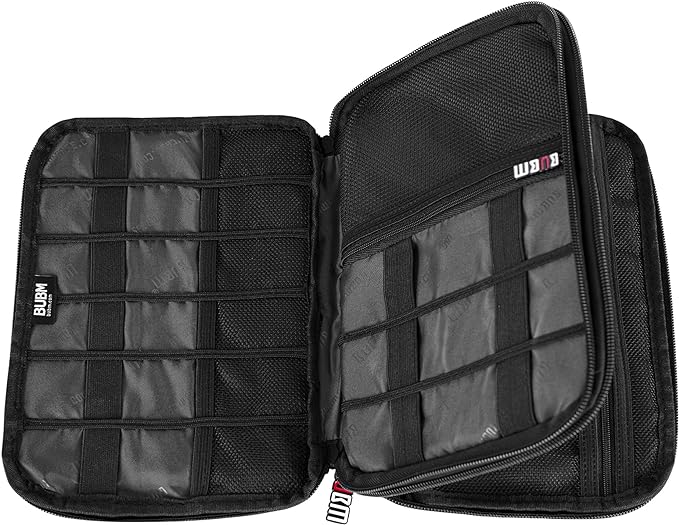 BUBM Double Layer Electronic Accessories Organizer, Travel Gadget Bag for Cables, USB Flash Drive, Plug and More, Perfect Size Fits for iPad Mini (Medium, Black)
