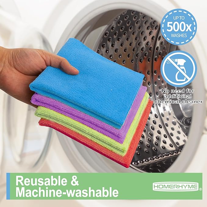 Microfiber Cleaning Cloth, 24 Pack Cleaning Rags,12" X 11" Lint Free Dish Towels Wash Cloths, Reusable Microfiber Towels for Home and Kitchen Bathroom Apartment Cleaning Supplies, Assorted