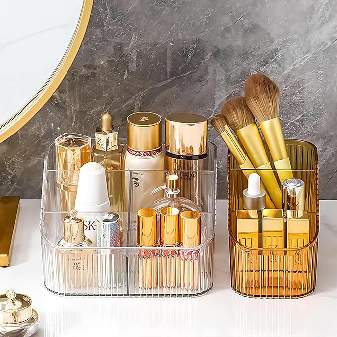 Large Capacity Makeup Brush Holder, 5 Slot Makeup Brush Cup, Clear-L