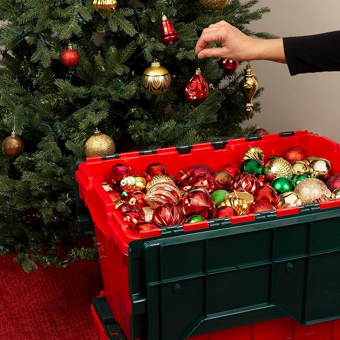 KeepBox 12 Gallon Storage Container, Red/Green