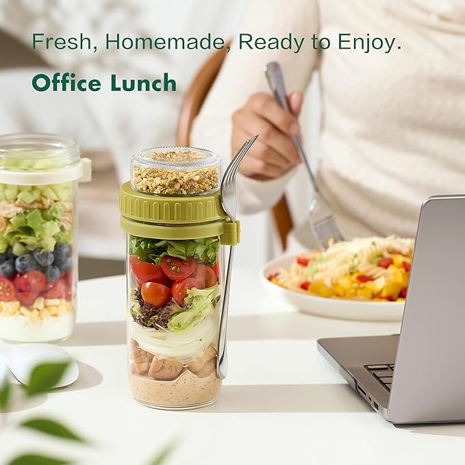 Danmu 24 oz Glass Meal Prep Containers 4-Pack with Lid & Dressing Cup
