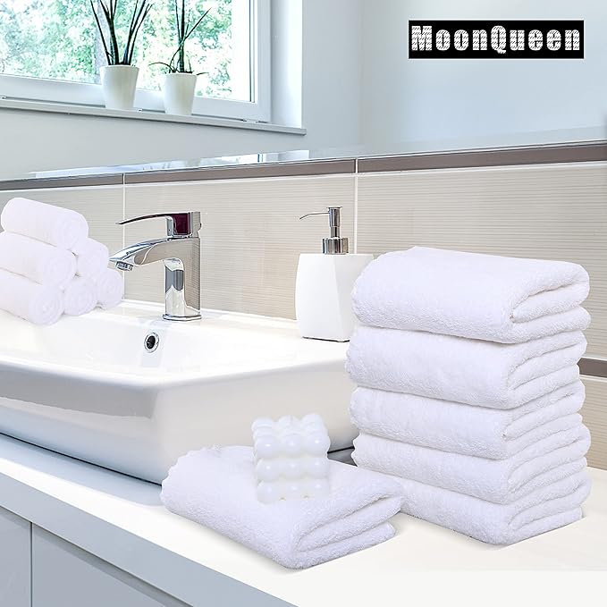 MOONQUEEN 18 Pack Premium Hand Towels - Quick Drying - Microfiber Coral Velvet Highly Absorbent Towels - Multipurpose Use as Hotel, Bathroom, Shower, Spa, Hand Towel 16 x 28 inches (White)