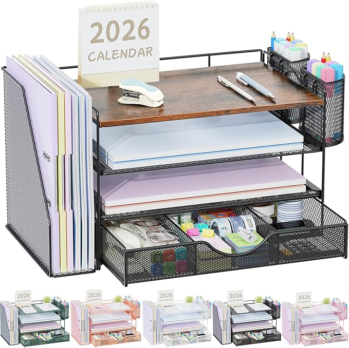 Desk Organizers and Accessories with File Holder, Wood