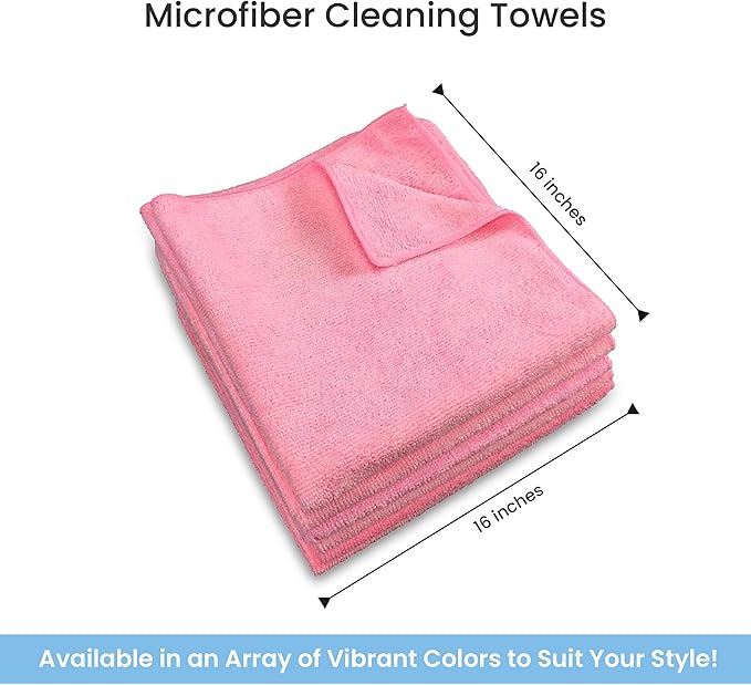 A&A Wiping Cloth- Microfiber Cleaning Towel, Super Absorbent Pink Microfiber Towels, Perfect for House, Cars, Windows, Gym and Office, Pink Microfiber 16x16 Towels, Pack of 180 Pieces