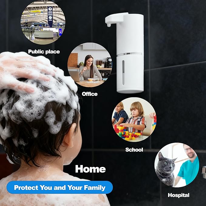 Automatic Touchless Foam Soap Dispenser, 4-Level Adjustable Foam, Continuous Foaming and Self-Cleaning Mode, Type-C Rechargeable, Wall Mount or Countertop (touchless soap Dispenser Liquid)