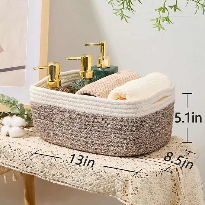 MiniArk Small Storage Baskets for Organizing | Closet Organizer Bins | Shelf Toy Basket | Woven Rope Baskets | Cube Decorative Box | Shallow Basket