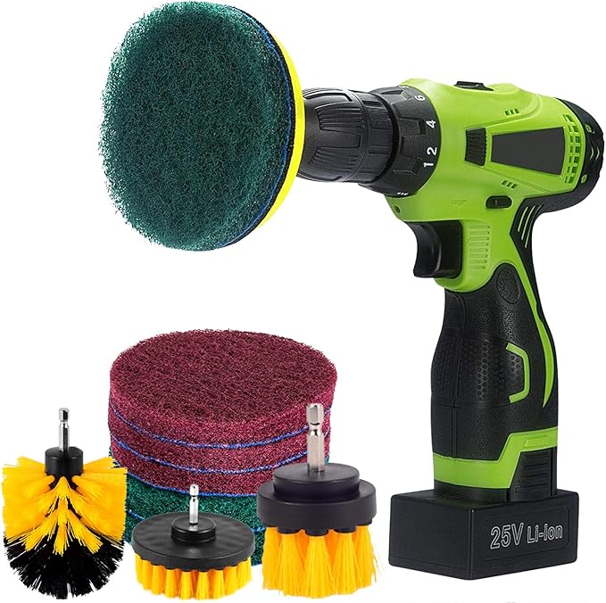Kichwit 4 Inch Drill Power Brush Tile Scrubber Scouring Pads Cleaning Kit, 2 Inch Small Brush Included, Heavy Duty Household Cleaning Tool (Drill NOT Included)