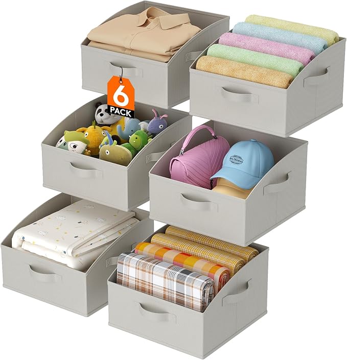 Lifewit Trapezoid Closet Storage Bins for Shelf, 6 Packs Non-woven Closet Organizer Baskets with Handles