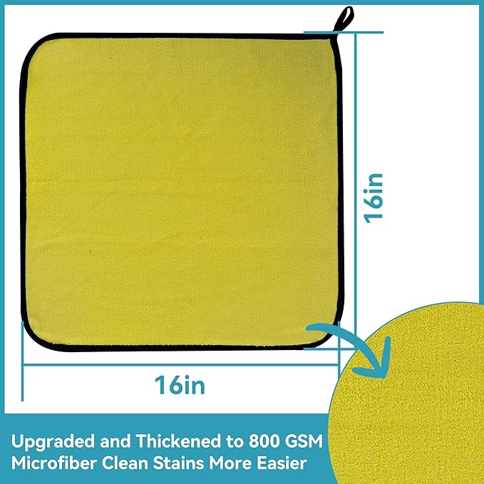 Microfiber Cleaning Cloths 12 Pack, 16 x 16 in (40 x 40 cm), 550 GSM, Lint‑Free & Streak‑Free, Scratch‑Free Towels for Kitchen, Glass & Car Detailing (Gray/Yellow)
