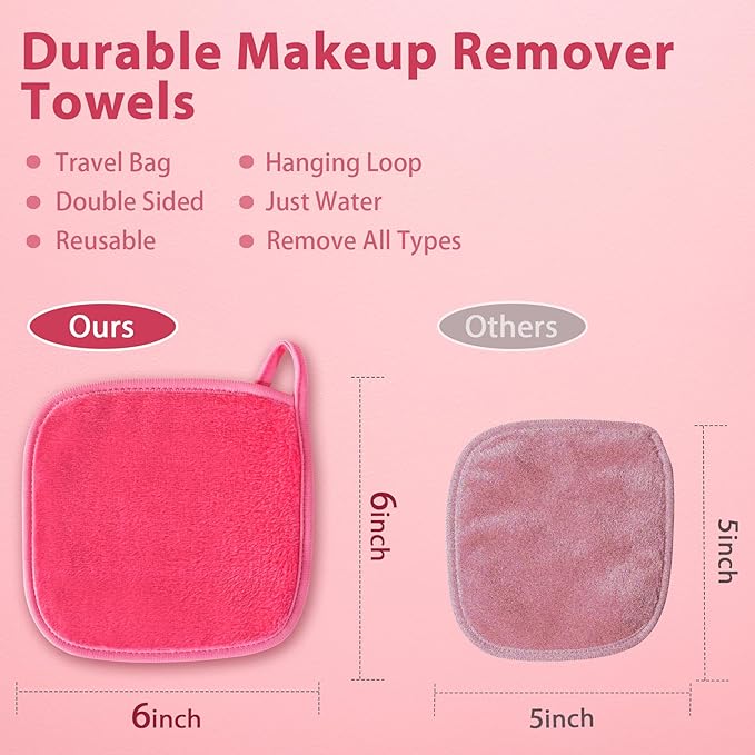 Makeup Remover Cloth, 6" x 6" Make Up Towels Reusable Face Cloth for Washing Face, Makeup Remover Pads Microfiber Face Washcloth with Mesh Bag, Just Water, 12 Pack