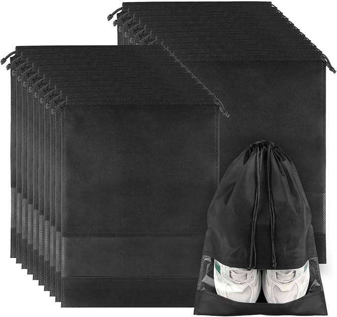 20 Pack Shoe Bags for Travel, 20, Black