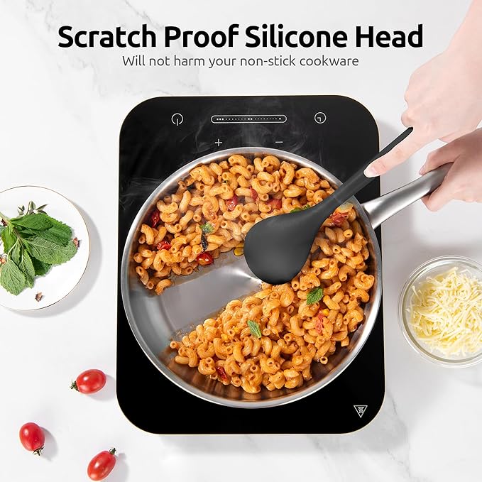 Silicone Kitchen Cooking Utensil Set: U-Taste High Heat Resistant 13.6in Long Kitchen Gadgets, BPA Free Non Stick Rubber Cook Accessories For Stir Frying, Serving, Basting, Mixing (5 Pieces, Black)