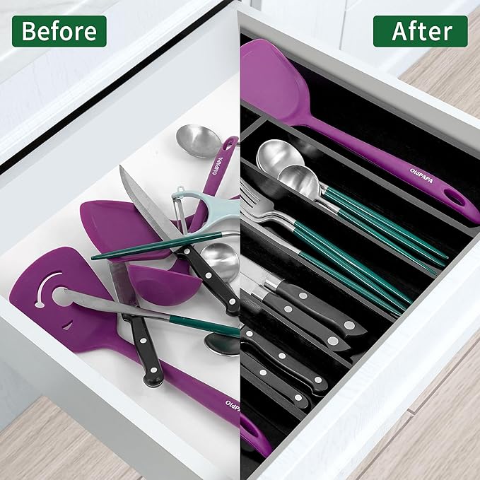 Bamboo Silverware Drawer Organizer, Expandable Kitchen Utensils Drawer Organiser
