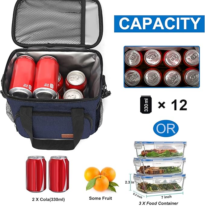 Femuar Lunch Bags for Women/Men, Insulated Lunch Bag for Work Office Picnic - Lunch Cooler Bag Leakproof Lunch Box with Adjustable Shoulder Strap - Dark Blue