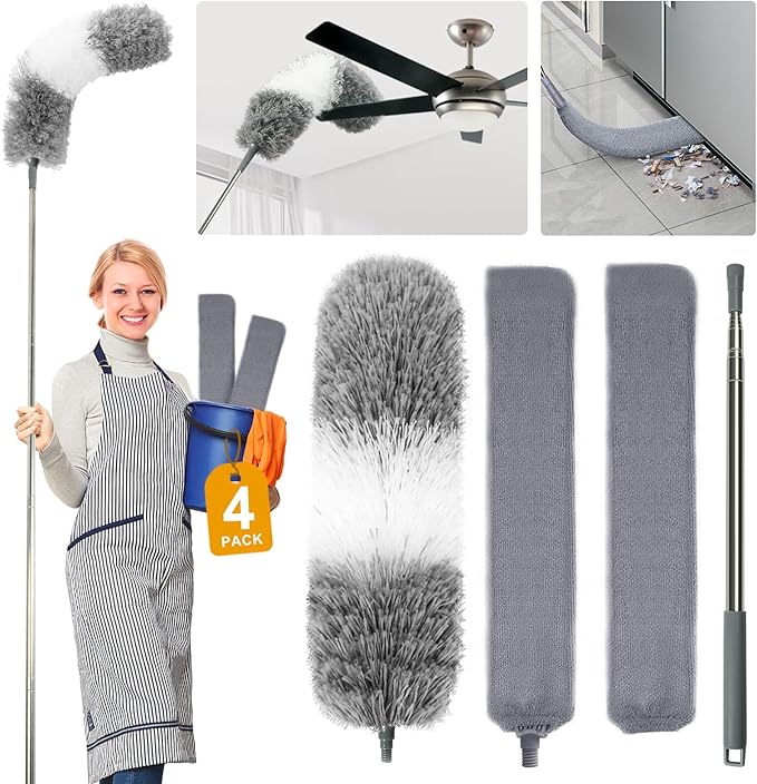 4 x Dusters - 2-in-1 Microfiber & Retractable Gap Cleaner (30-100" Pole)