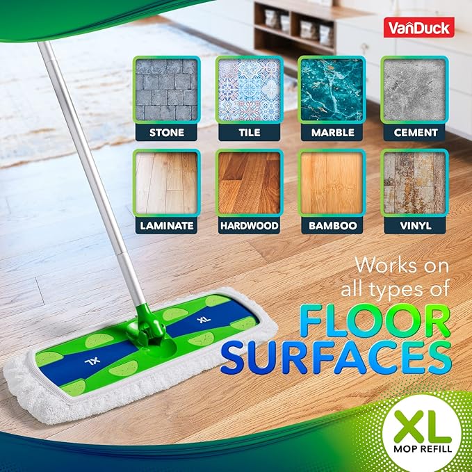 VanDuck XL Cotton Mop Pads Compatible with Swiffer XL (6 Pack) - Extra Large Wet and Dry Pads Refills - Cotton Covers Reusable Mop Heads (Handle is Not Included)
