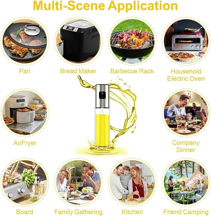 Cooking Oil Sprayer, 100ml Olive Oil Sprayer, Seasoning Spray Bottle, Glass Bottle for Roasting Olive Oil, Suitable for Kitchen, Cooking, BBQ,Baking Bread, and Barbecuing