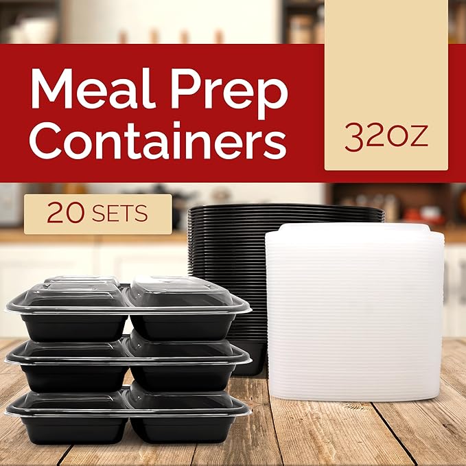 Reli. Meal Prep Containers 32 oz (20 Pack) 3 Compartment Meal Prep Containers Reusable, Microwave Safe | Plastic Togo Box for Food