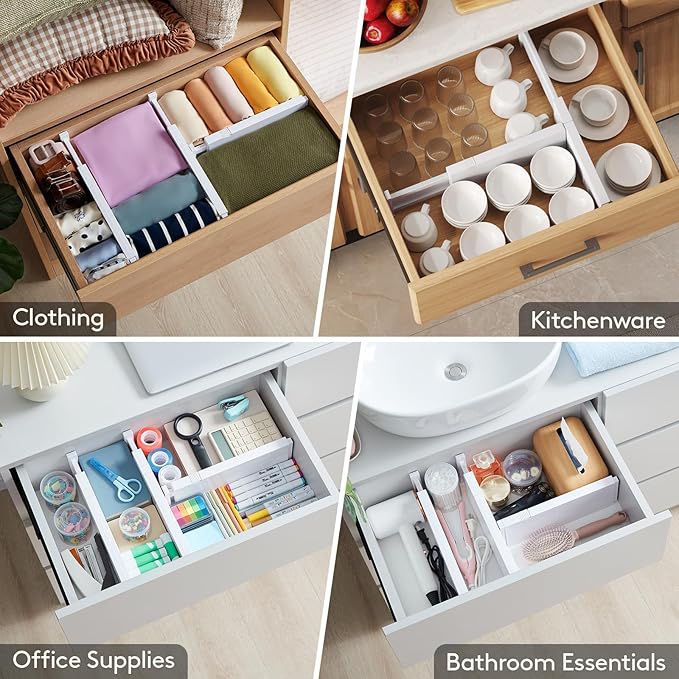 Lifewit 10 Pack 4" High Drawer Dividers 28-43.5cm/11-17" Adjustable Drawer Organizer for Clothes/Utensils