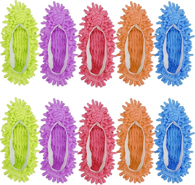 Cosywell Large Size 5 Pairs 10 PCS Shoes Cover for Mop Slippers Dusting Mop Shoes for Floor Cleaning House Washable（L）
