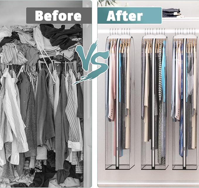 Liuoud Clear Garment Bag for Hanging Clothes 10” Gusseted, 40&60” Suit Bags for Open Closet Storage Plastic Clothes Cover for Coat, Dress, Shirts, Fur